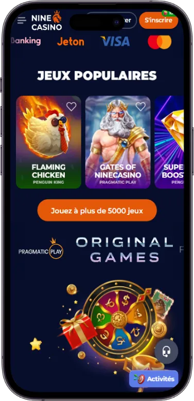 Schermata del sito Nine Casino